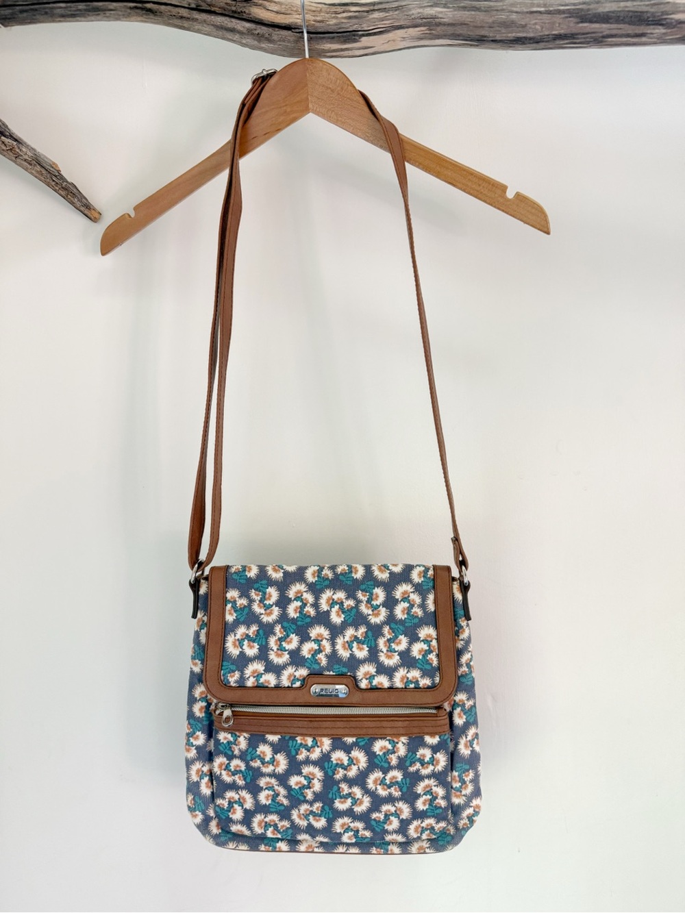 Relic Dusty Blue Floral Crossbody Bag Purse Canvas Boho Hippie Free Spirit Cute
